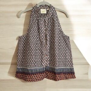 Maeve Anthropologie Sleeveless Blouse Top Geometric Prema Print‎ Button Front LG